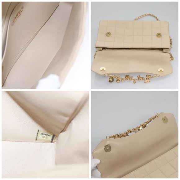 CHANEL Choco Bar Chain Shoulder Bag Lamb Skin Ivory CC Auth 110166A - Picture 15 of 16